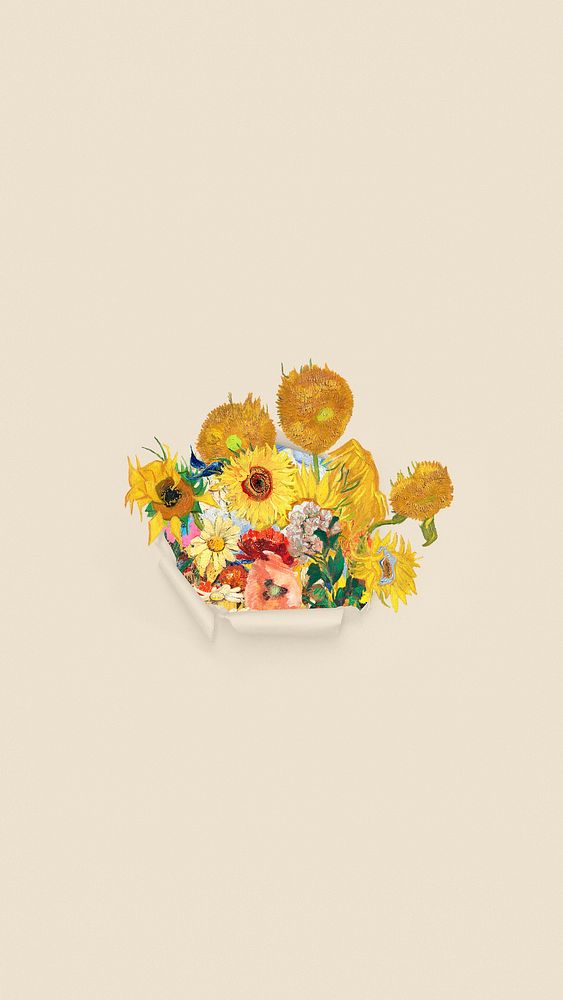 Vintage sunflower mobile wallpaper, Van Gogh's artwork remixed by rawpixel