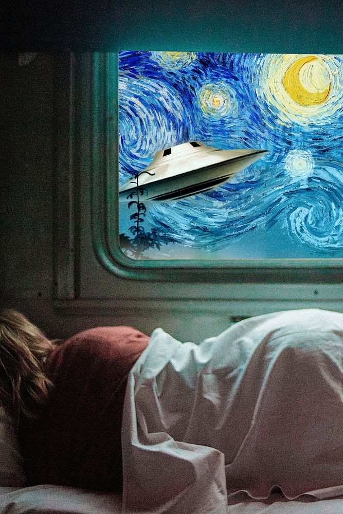 Starry Night, woman sleeping  mixed media, remixed by rawpixel psd