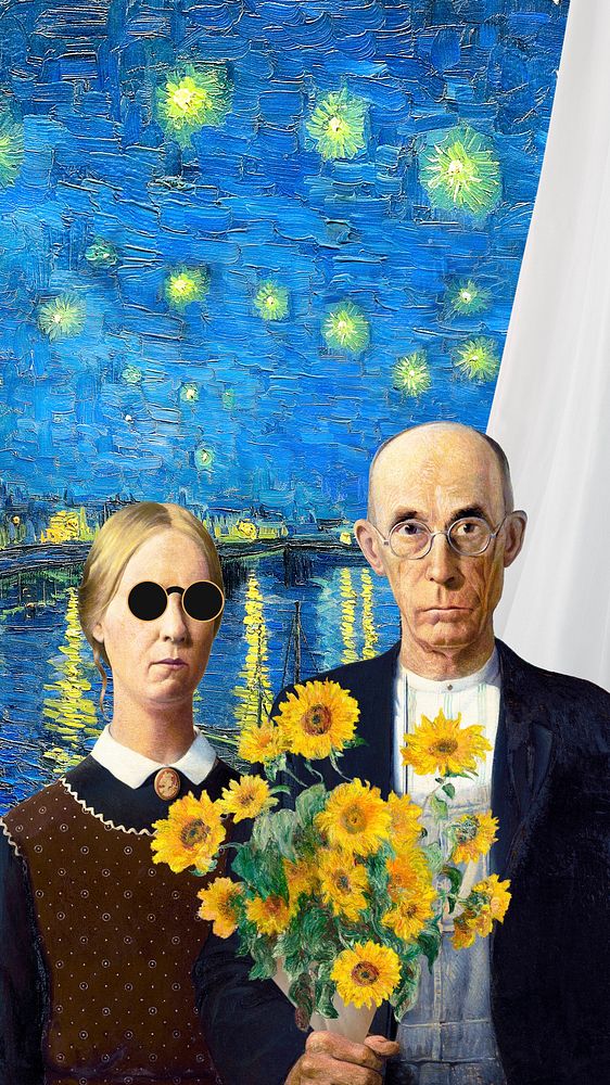 American Gothic mobile wallpaper, famous painting remixed by rawpixel