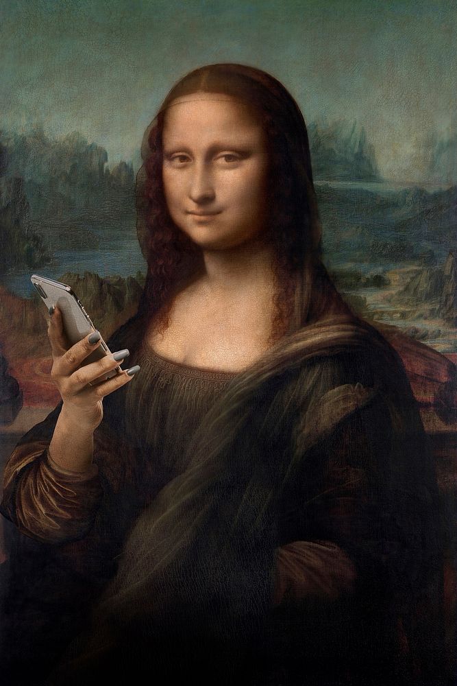 Mona Lisa using phone mixed media, artwork remixed by rawpixel