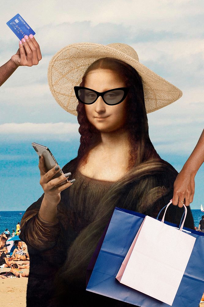 Mona Lisa shopping mixed media, Da Vinci's artwork remixed by rawpixel
