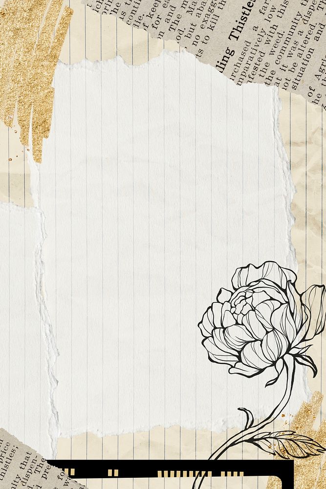 Peony frame background, torn paper design psd