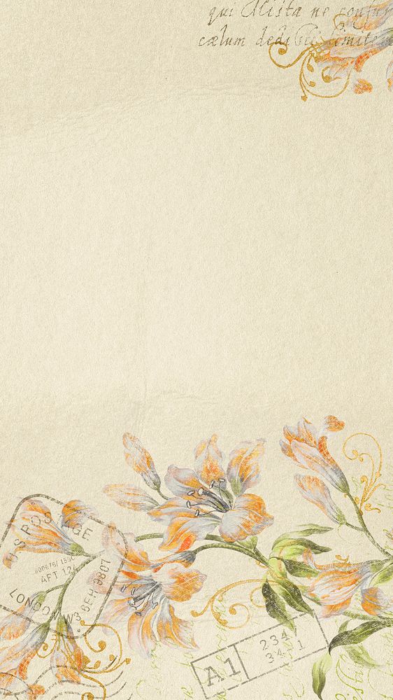Aesthetic orange flower phone wallpaper, ephemera background
