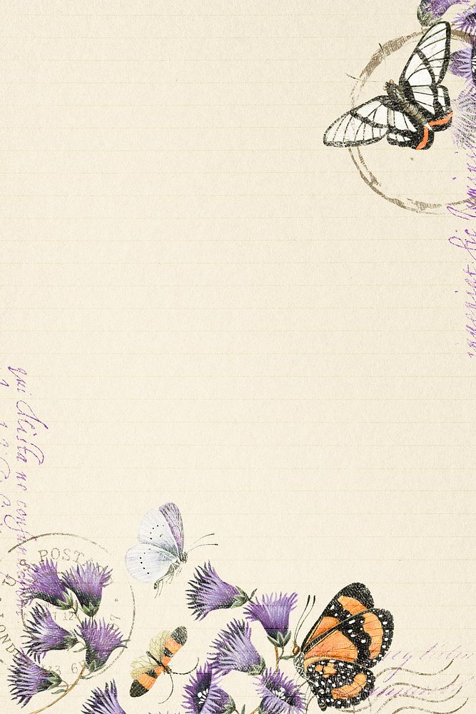 Flowers and butterflies background, ephemera illustration