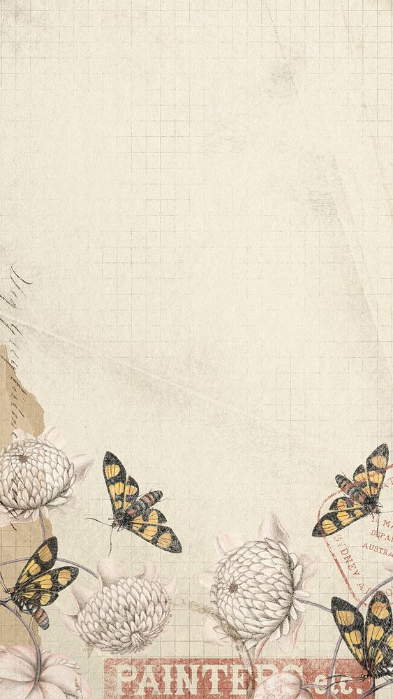 Flowers and butterflies iPhone wallpaper, ephemera background