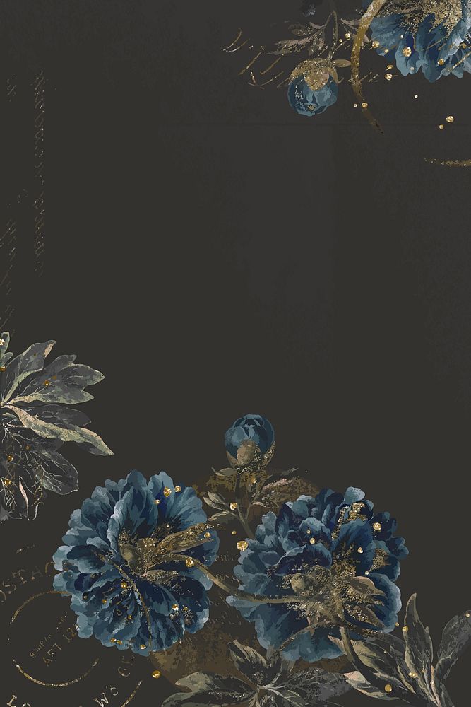 Ephemera blue flower on black background, vintage illustration vector