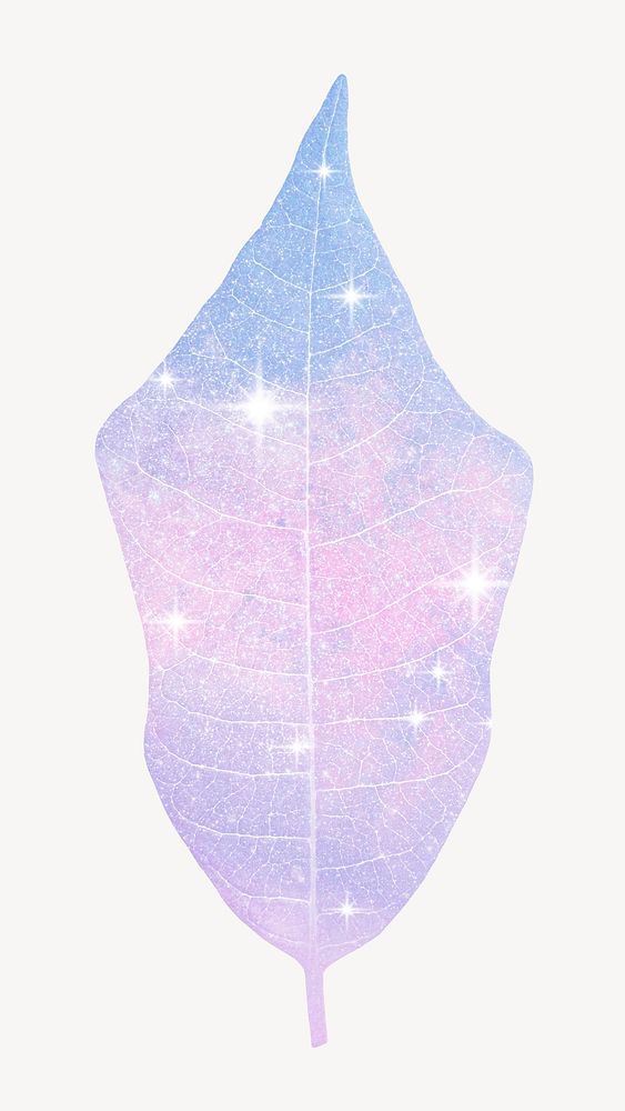 Pastel pink leaf sticker, aesthetic holographic design psd