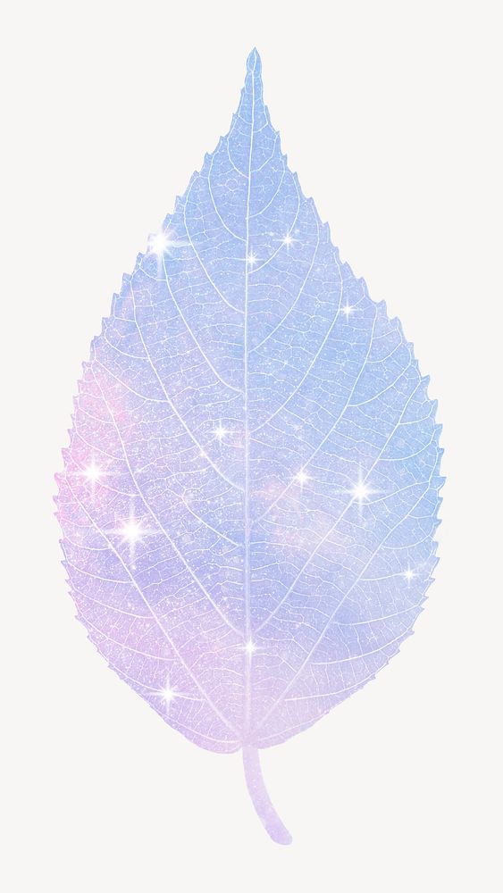 Pastel pink leaf sticker, aesthetic plant in holographic design psd
