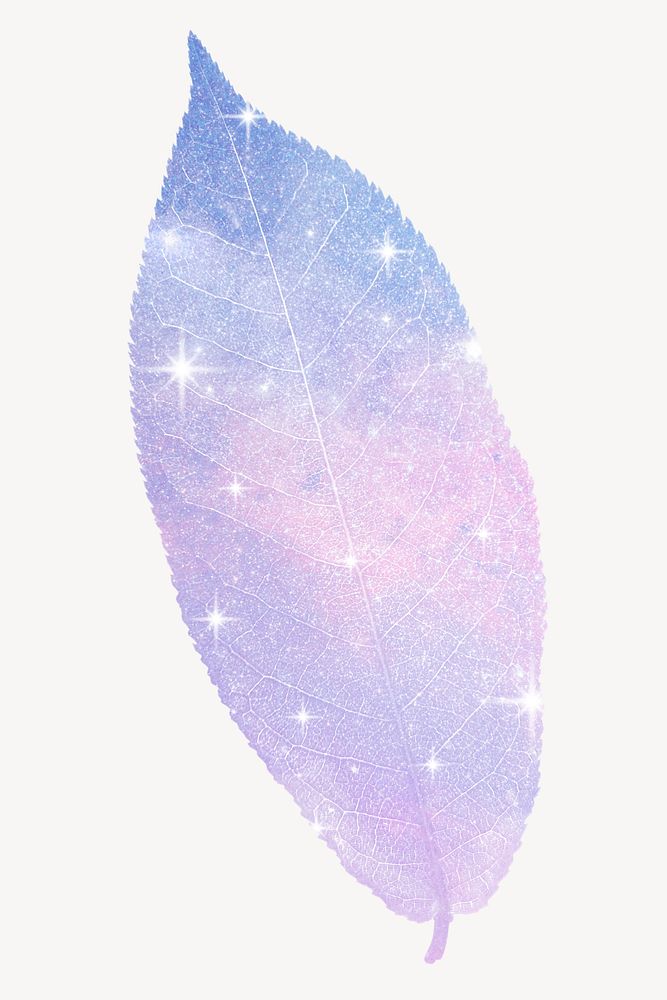 Aesthetic glittery leaf, isolated plant in holographic design