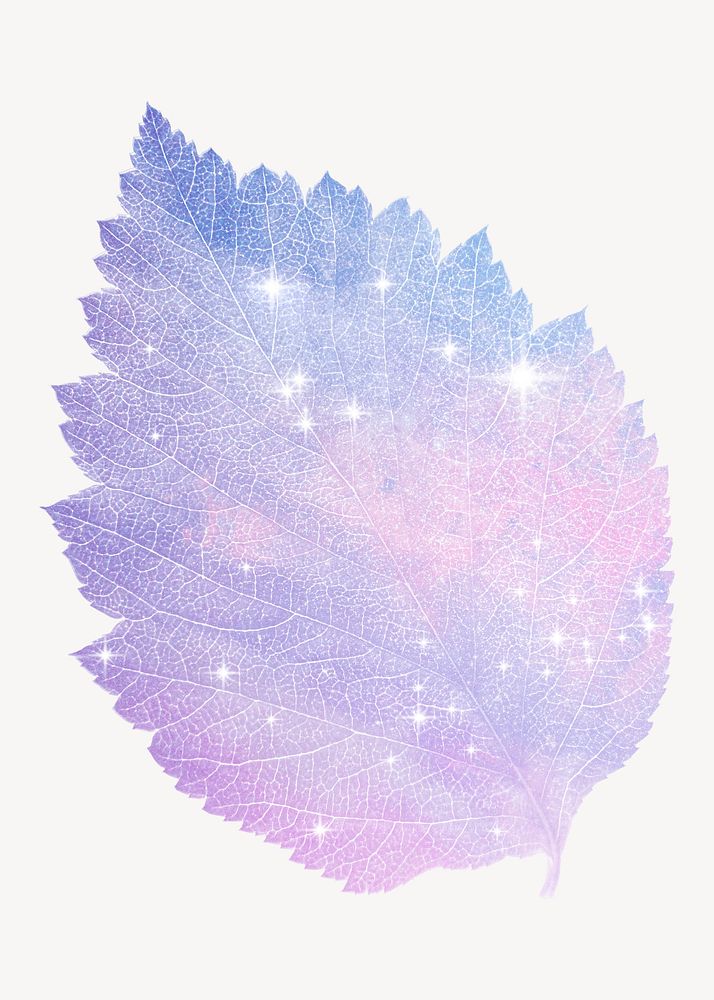 Pastel pink leaf sticker, aesthetic plant in holographic design psd