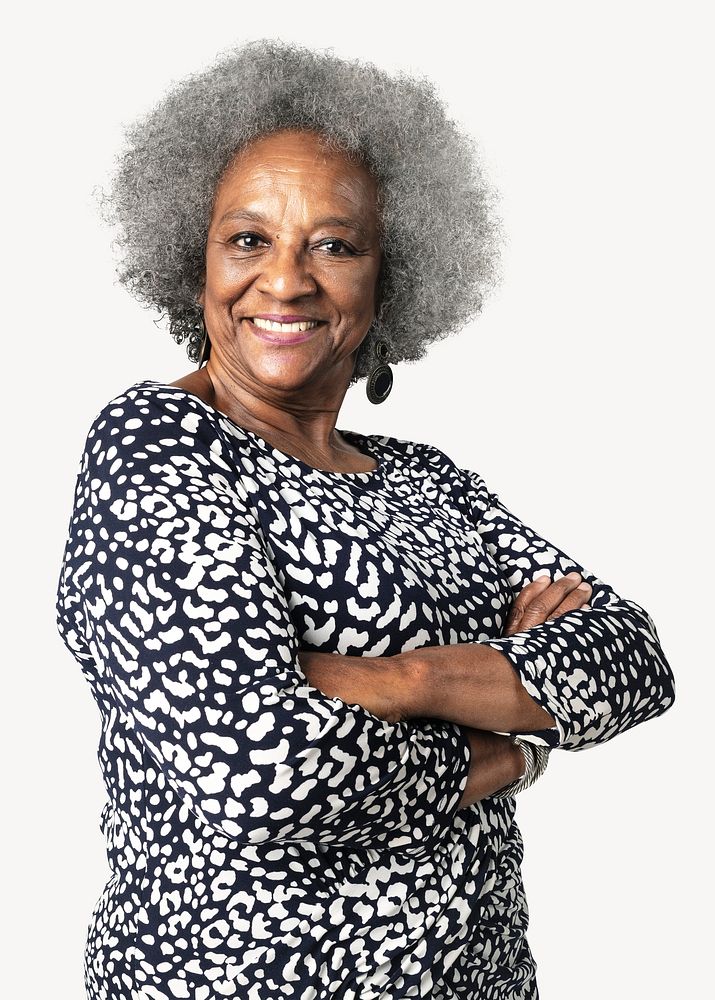 Senior African American woman, collage element psd