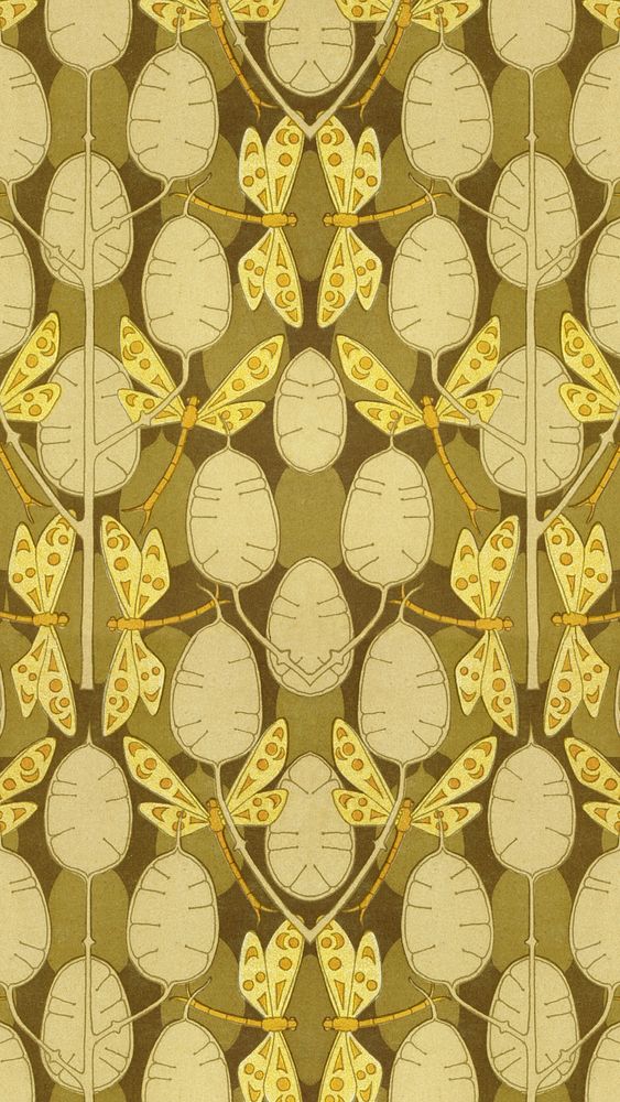 Maurice&rsquo;s dragonfly pattern phone wallpaper, vintage insect background, famous artwork remixed by rawpixel