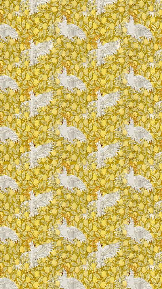 Cockatoos lemon pattern mobile wallpaper, famous Maurice Pillard Verneuil artwork remixed by rawpixel