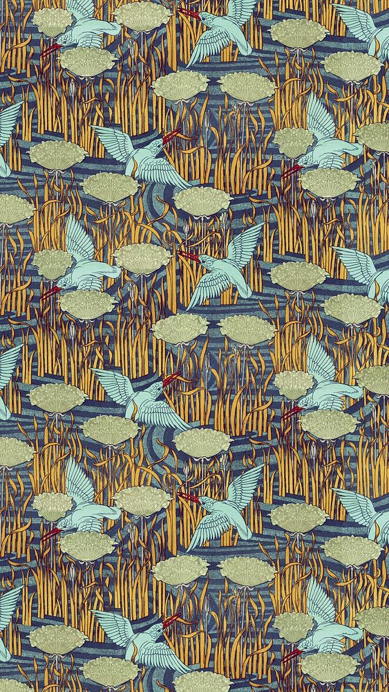 Maurice&rsquo;s bird pattern iPhone wallpaper, vintage animal background, famous artwork remixed by rawpixel