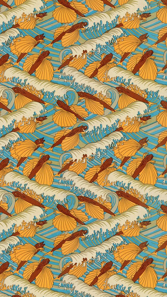 Vintage wave pattern mobile wallpaper, famous Maurice Pillard Verneuil artwork remixed by rawpixel