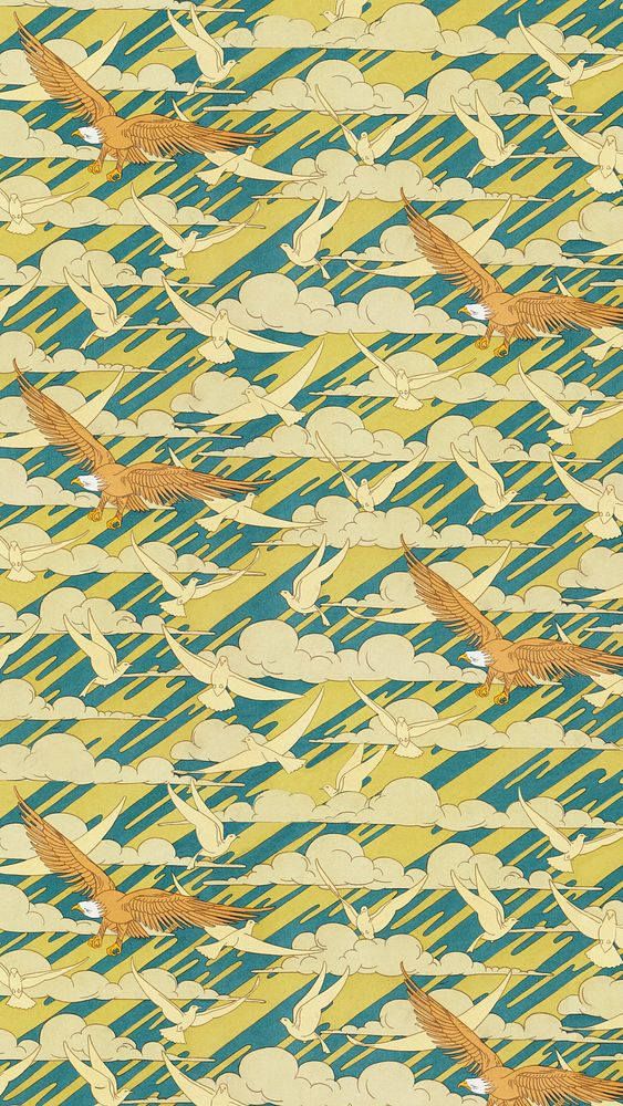 Maurice&rsquo;s eagle pattern iPhone wallpaper, vintage bird background, famous artwork remixed by rawpixel