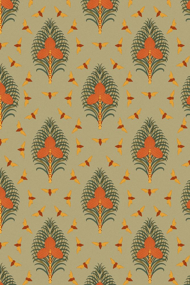 Tropical tree pattern background, vintage art deco, Maurice Pillard Verneuil artwork remixed by rawpixel