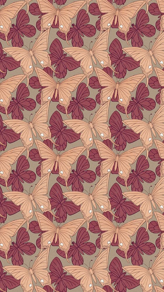 Exotic butterfly pattern phone wallpaper, vintage insect background, famous artwork remixed by rawpixel
