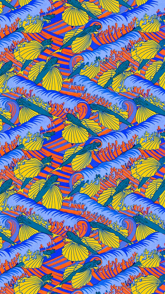 Maurice&rsquo;s ocean pattern phone wallpaper, fish background, famous artwork remixed by rawpixel