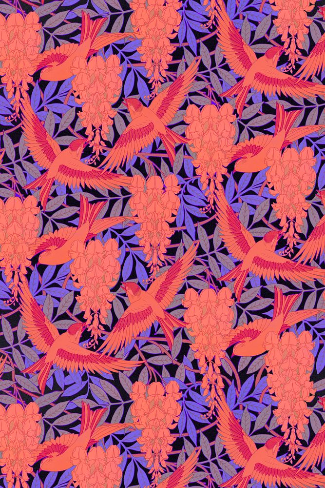 Exotic bird pattern background, Maurice Pillard Verneuil artwork remixed by rawpixel