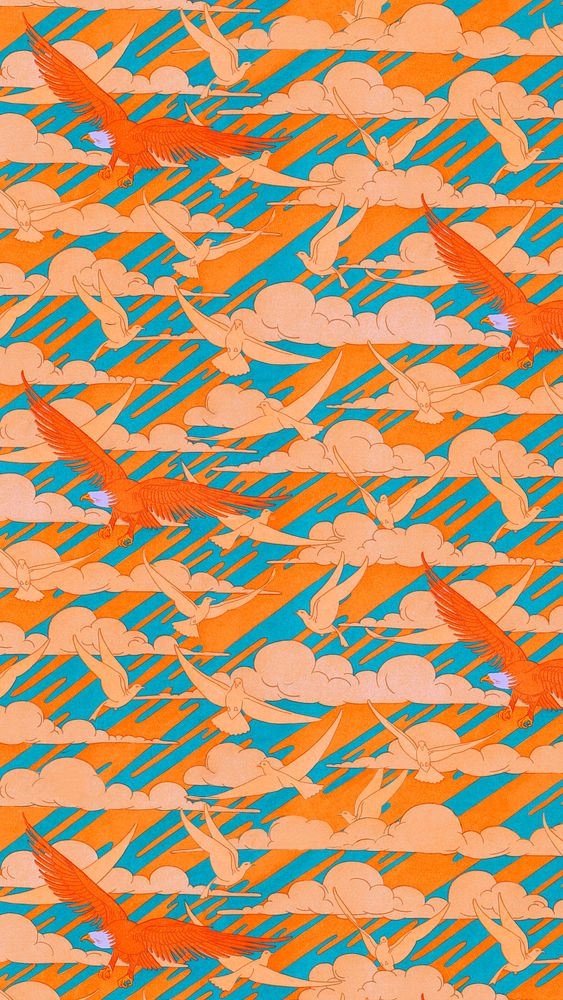 Colorful bird pattern iPhone wallpaper, vintage animal, Maurice Pillard Verneuil artwork remixed by rawpixel