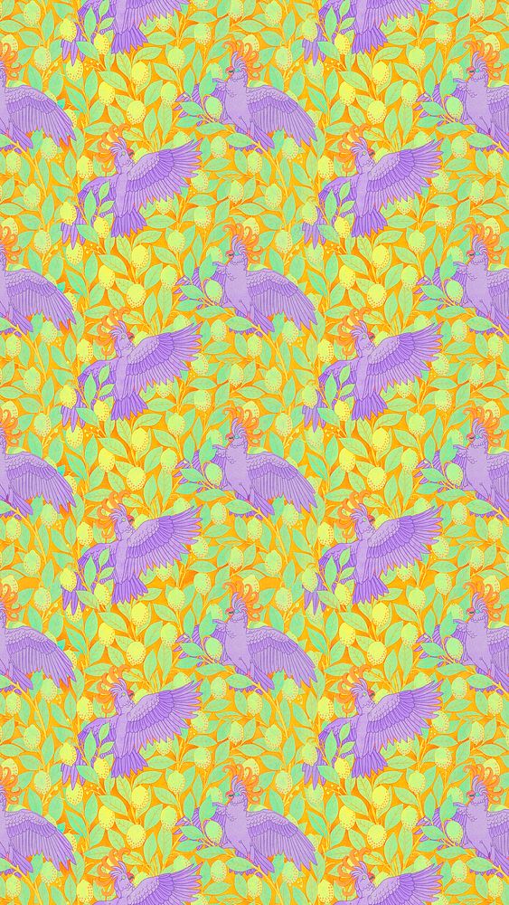 Colorful cockatoos pattern iPhone wallpaper, vintage animal, Maurice Pillard Verneuil artwork remixed by rawpixel