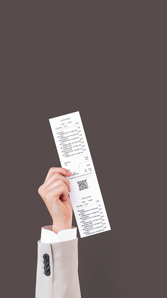 Hand holding receipt mockup psd for shopping campaign