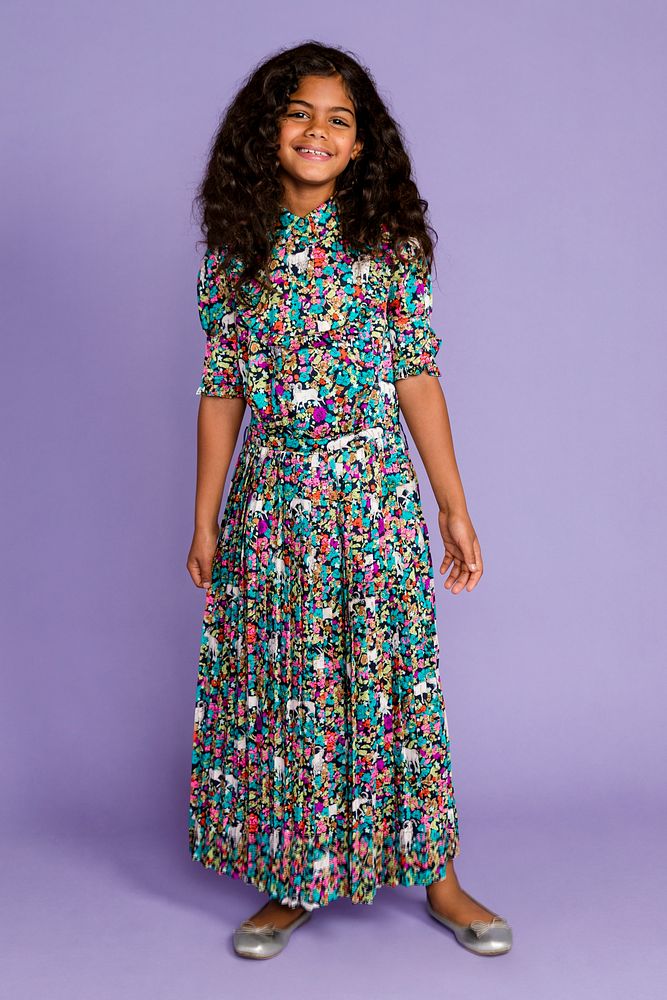 African American girl wearing a floral dress