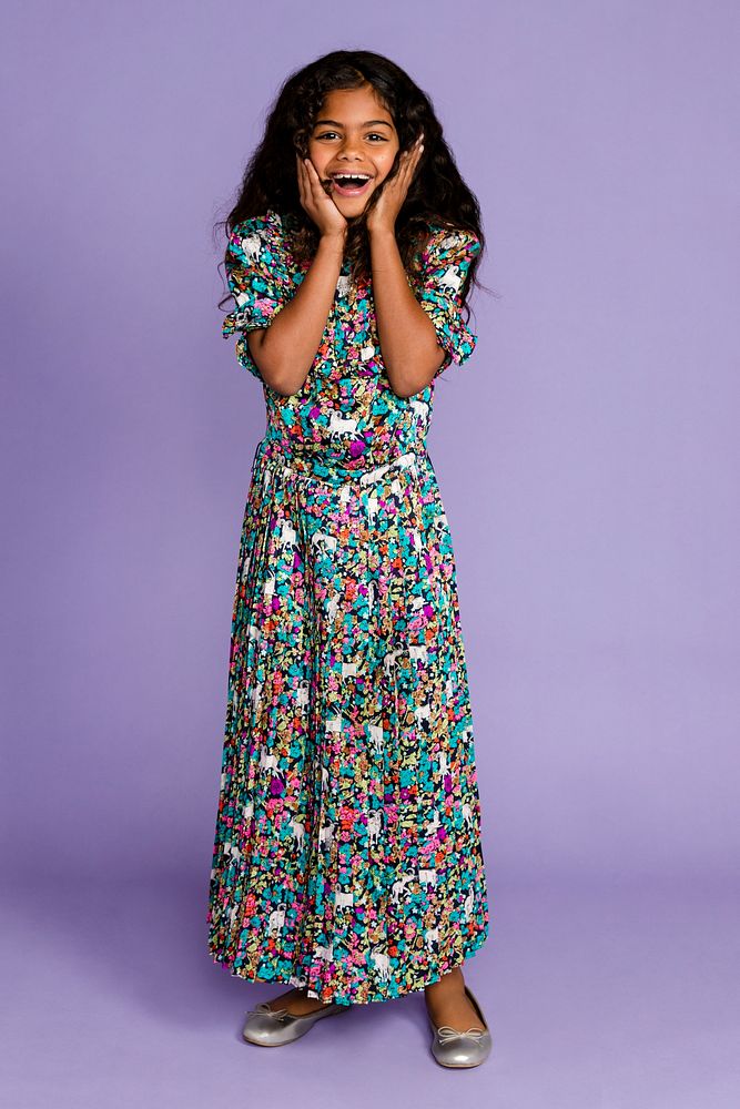 African American girl wearing a floral dress