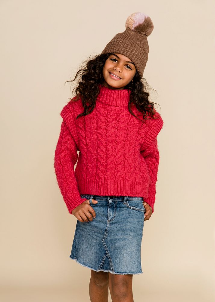 Cute African American girl in winter outfit