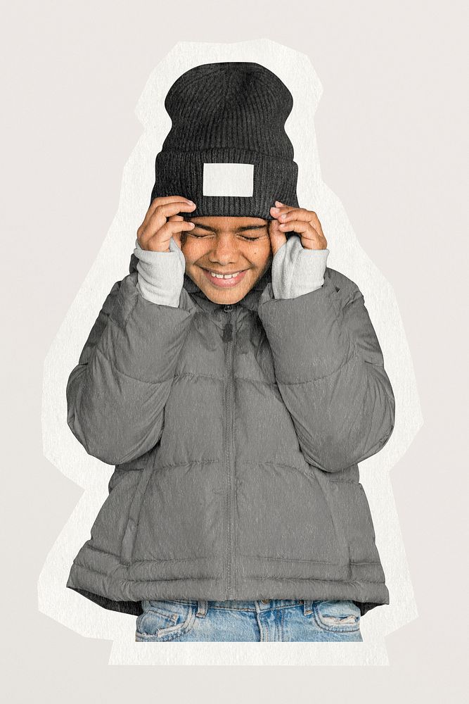 Little girl with beanie, paper texture cut out