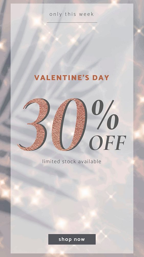 Valentine&rsquo;s sale editable template vector for social media story with 30% off text