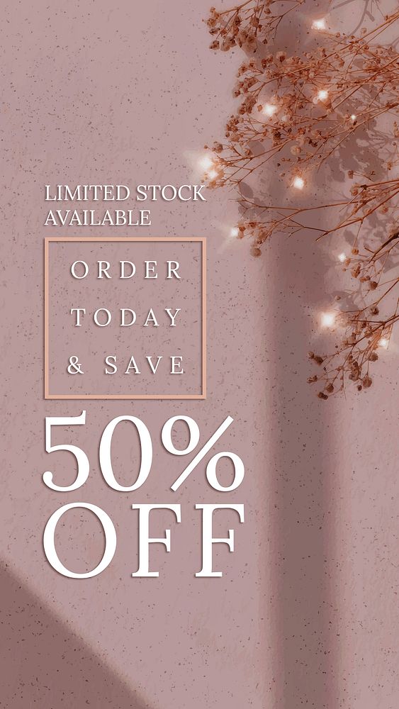 Store sale editable template vector for social media story with 50% off text