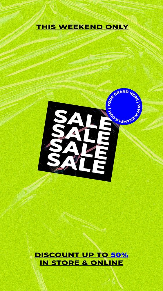 Sale vector template for social media story with neon green background