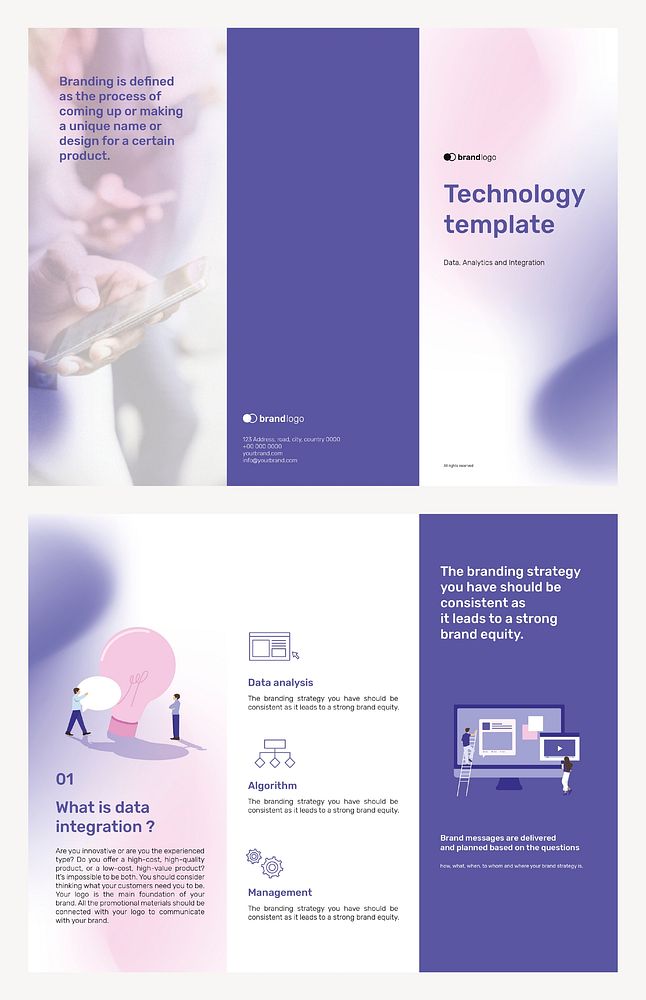 Tri-fold brochure template psd for technology set