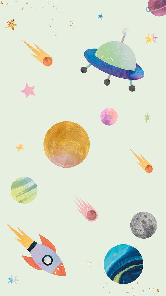 Colorful galaxy pattern vector phone wallpaper in cute watercolor style