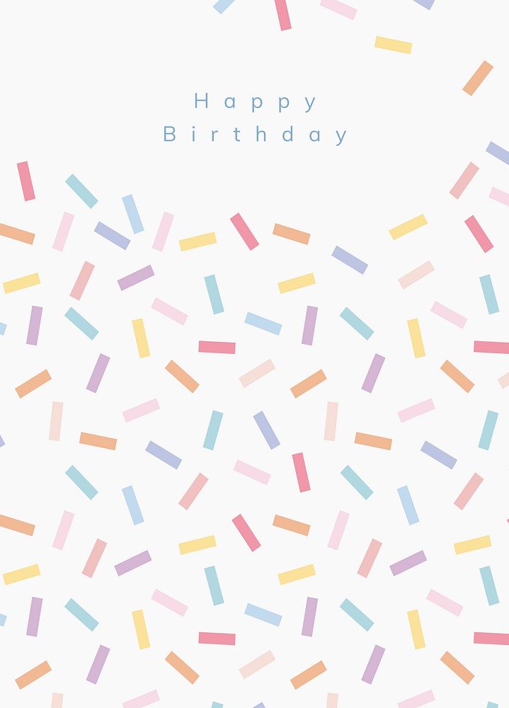 Birthday greeting card template psd with confetti sprinkle background