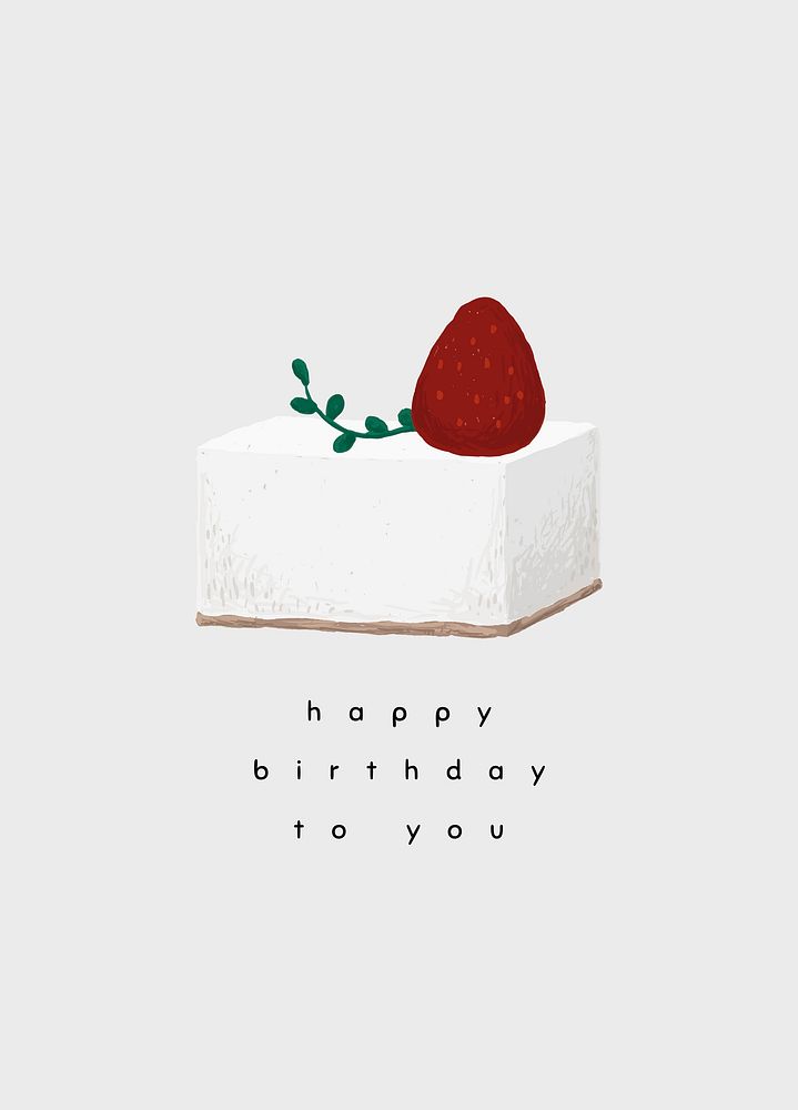 Birthday greeting card template psd with cute cake illustration