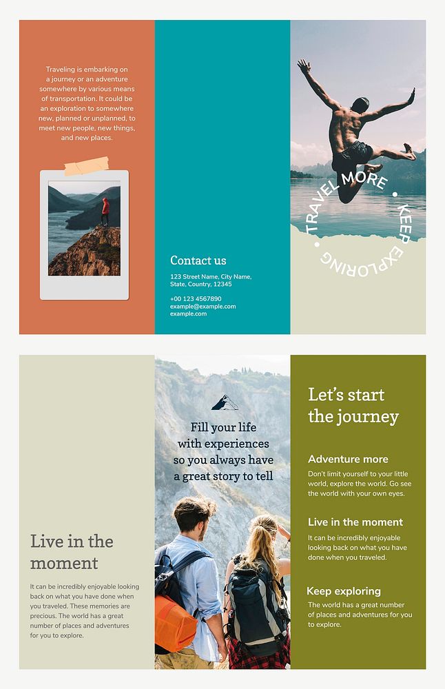 Tri-fold travel brochure template vector with aesthetic vacation photo