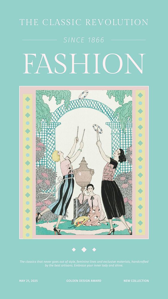 Vintage fashion template vector for a social media story, remix from artworks by George Barbier