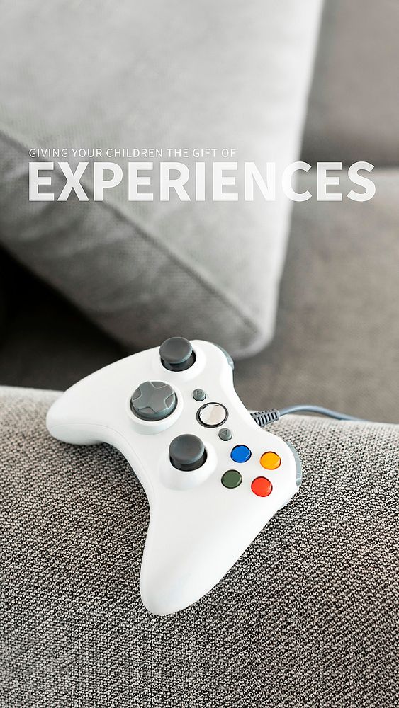 Inspirational social media template vector with game console on the couch