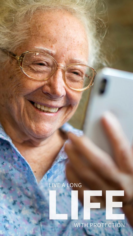 Long life insurance template vector for elderlies social media story ad
