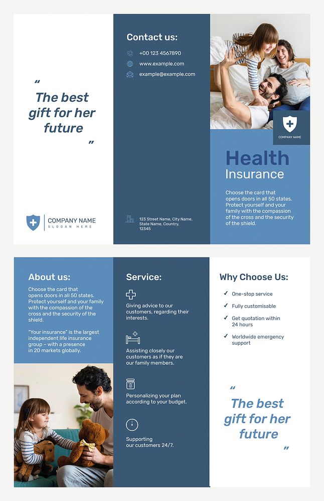 Health insurance brochure template vector with editable text