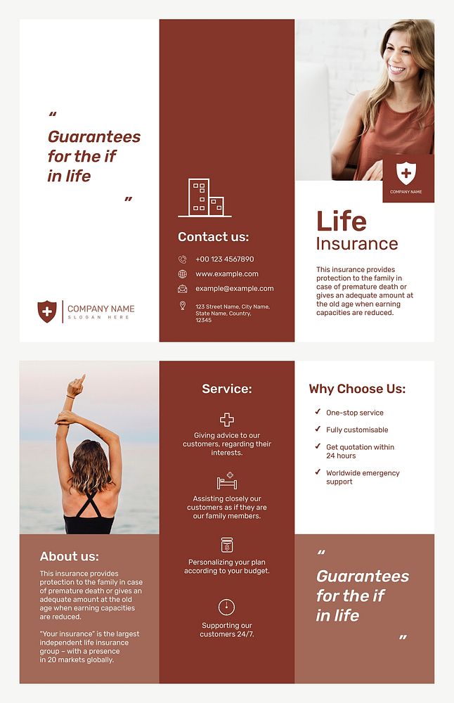 Life insurance brochure template vector with editable text