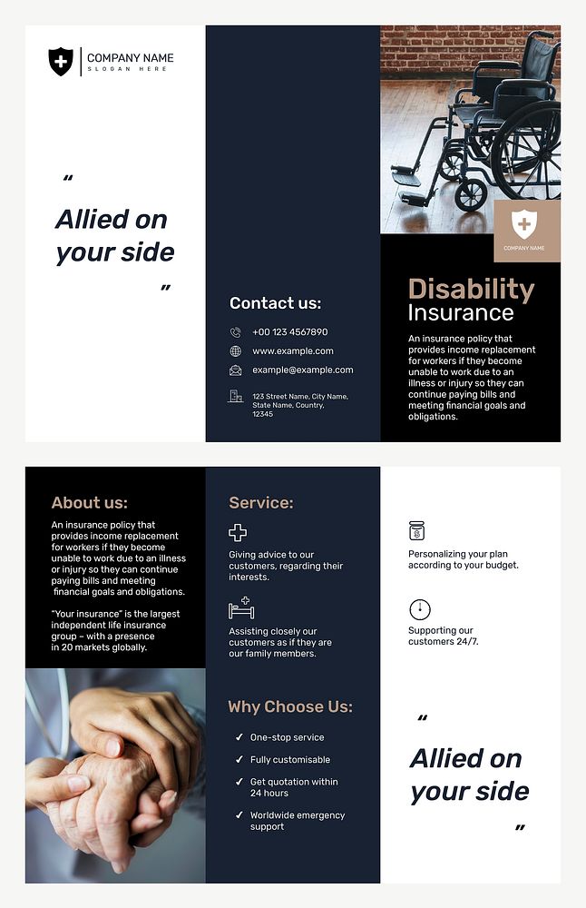 Disability insurance brochure template vector with editable text