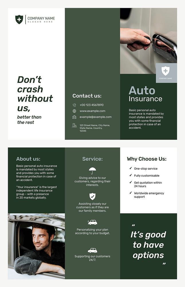 Auto insurance brochure template vector with editable text