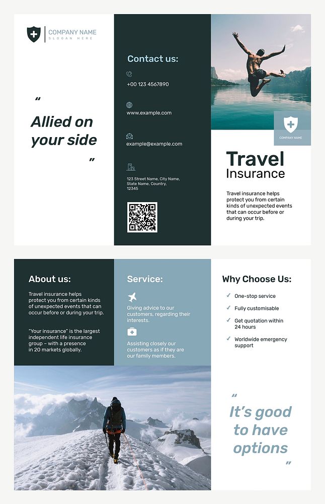 Travel insurance brochure template vector with editable text