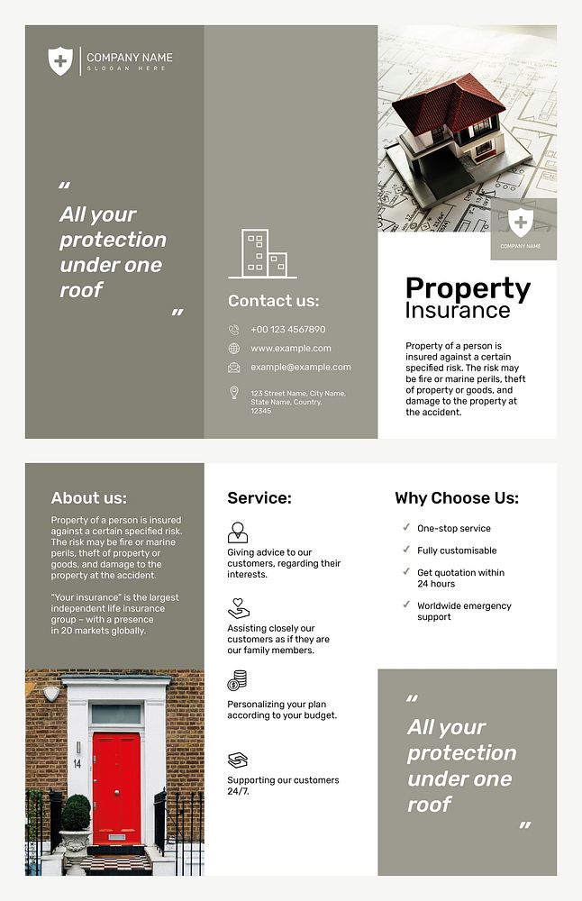 Property insurance brochure template psd with editable text