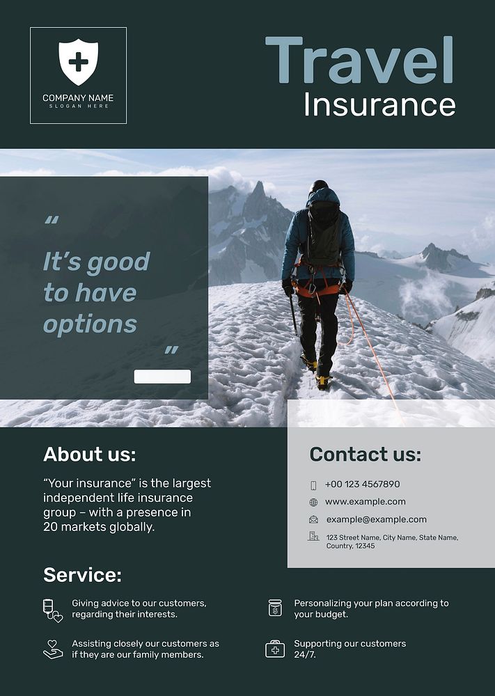 Travel insurance poster template vector with editable text