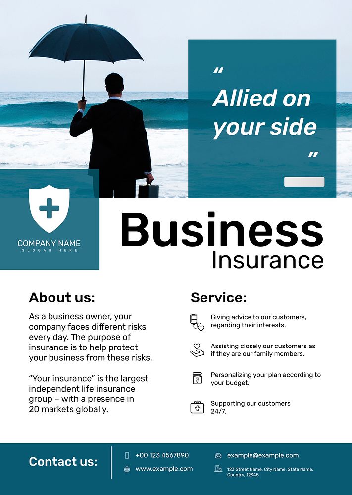 Business insurance poster template vector with editable text